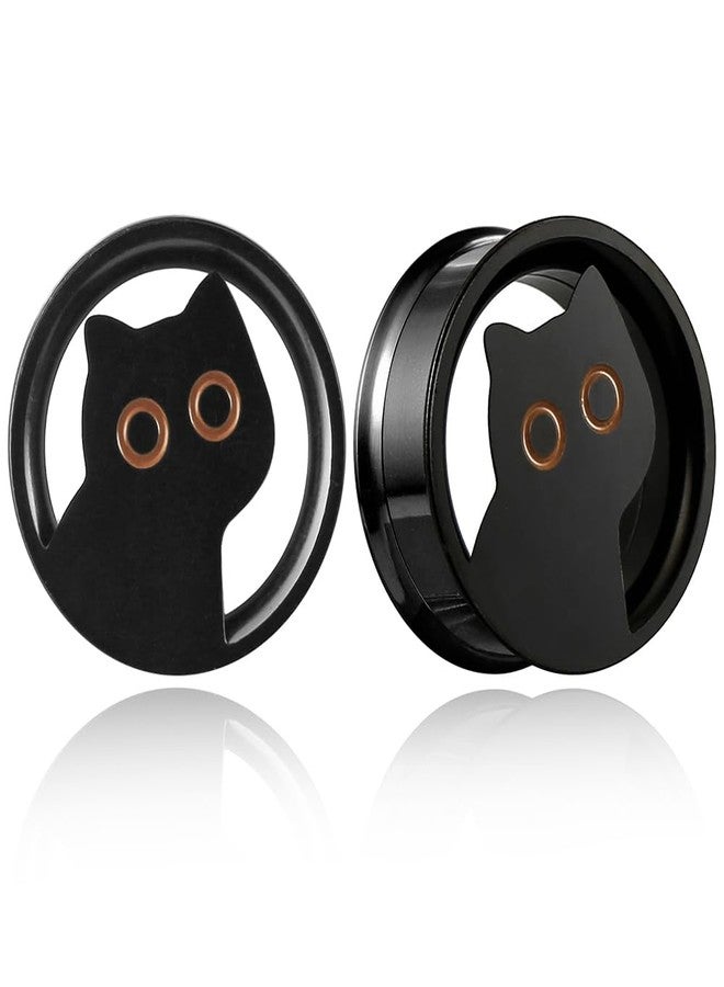 Earblity 2 PCS Black gauges cute cat 00g/10mm Ear Tunnels Plugs 316 Stainless Steel Bld Ear Weight Plugs Hypoallergenic expander Piercing Body Jewelry women and men - Image 1